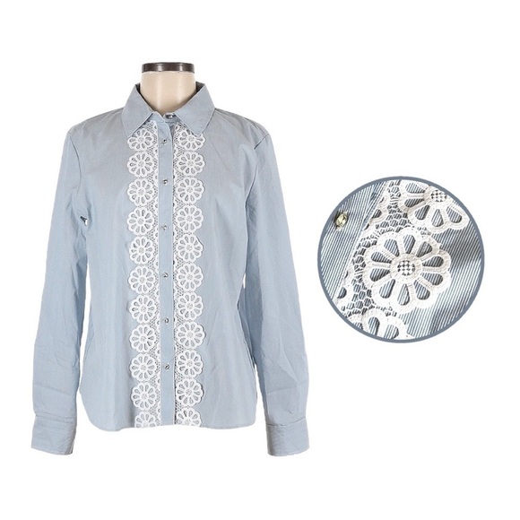 🌺 Marc New York Blue Floral Lace Pinstripe Poplin Button Down Shirt Size M - Picture 1 of 12